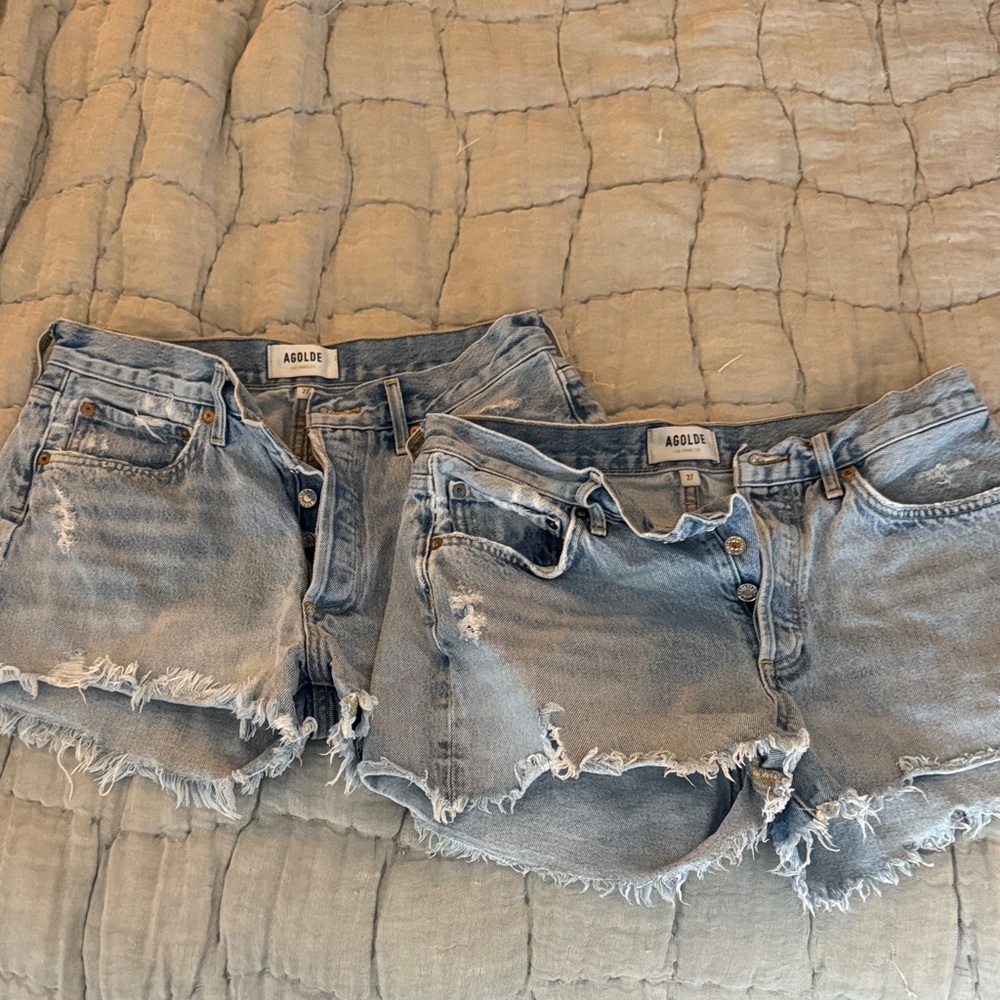 Agolde Light Blue Frayed Denim Cutoff Shorts Duo size 27